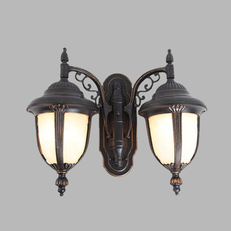 Black Finish Acorn Wall Lighting Ideas Country Milk Glass 2 Lights Courtyard Wall Lamp Fixture