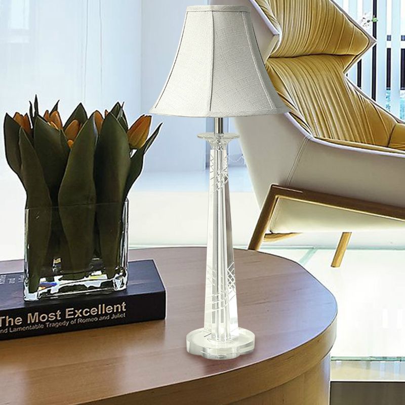 Lampada da comodino Bell grigio crema contemporanea 1 lampadina trasparente K9 illuminazione notturna in cristallo per camera da letto