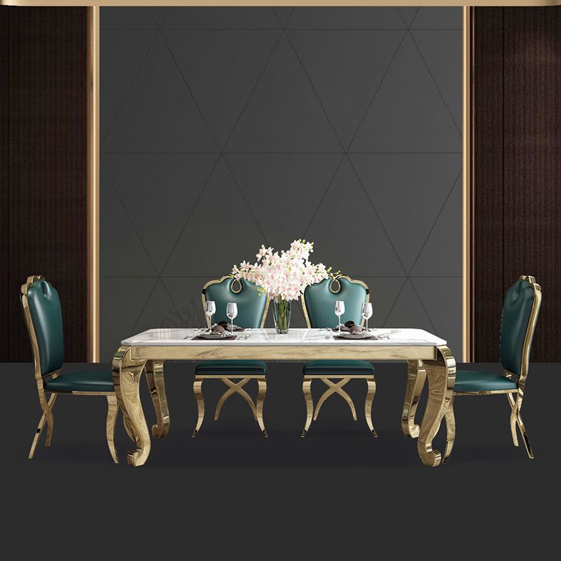 Rectangle Shape Luxury Style Dining Table Marble Fixed Table for Kitchen