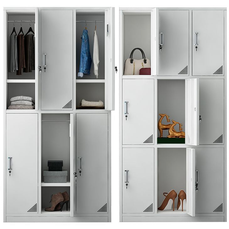 Modern Style Hinged Door Wardrobe for Home Grey Metal Cabinet