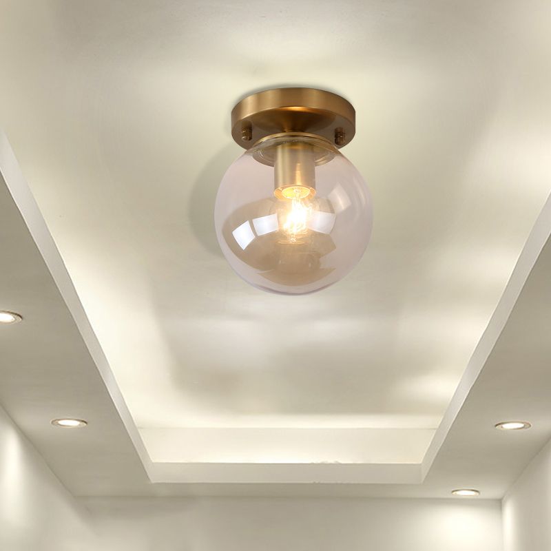 Blue/Tan Spherical Flushmount Light Minimalism Glass 1 Head Balcony Ceiling Light Flush Mount