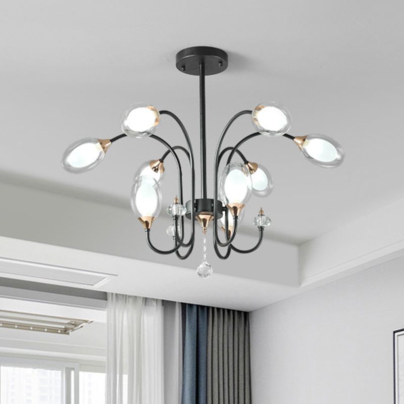 Oval Hanging Chandelier Contemporary Clear Glass 9/15 Bulbs Ceiling Pendant Light in Black