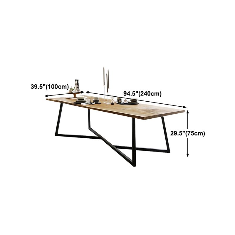 Table à manger industrielle à base de tréteau rectangulaire, Table fixe en bois massif pour la maison