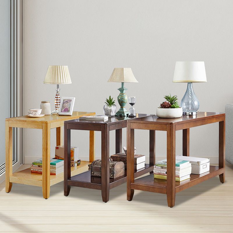 Modern Square 23.62"Tall Oak 4 Legs End Table with Shelf for Living Room