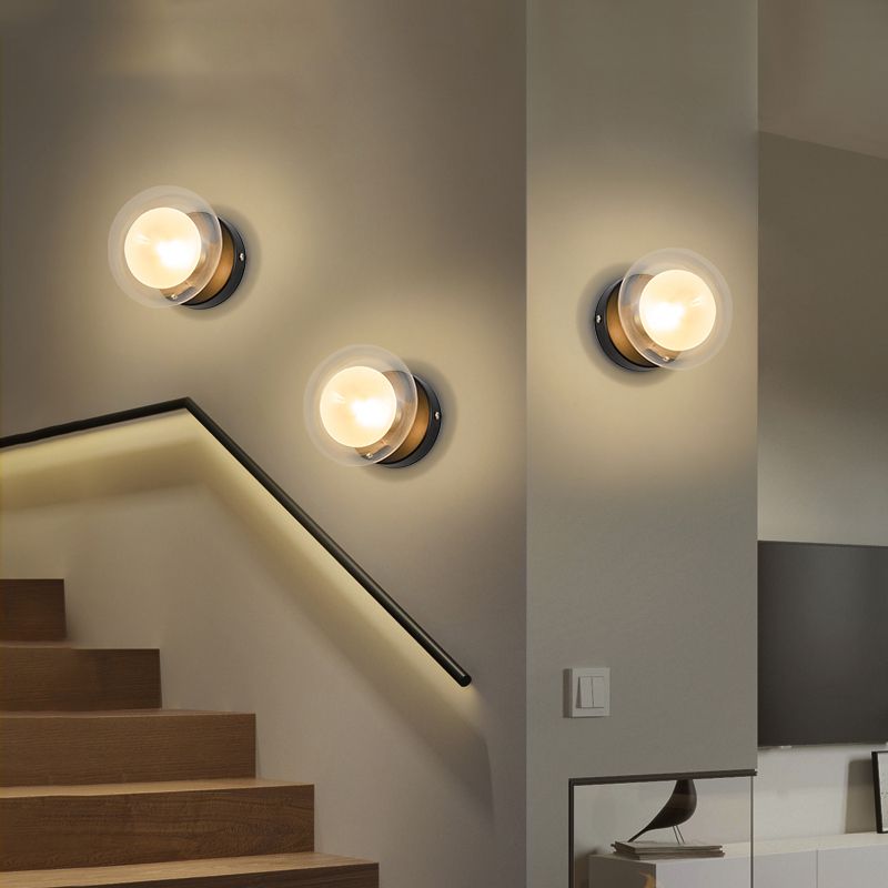 Spherical Sconce Light Contemporary Clear Glass 1/3-Light Black and Gold Wall Lamp