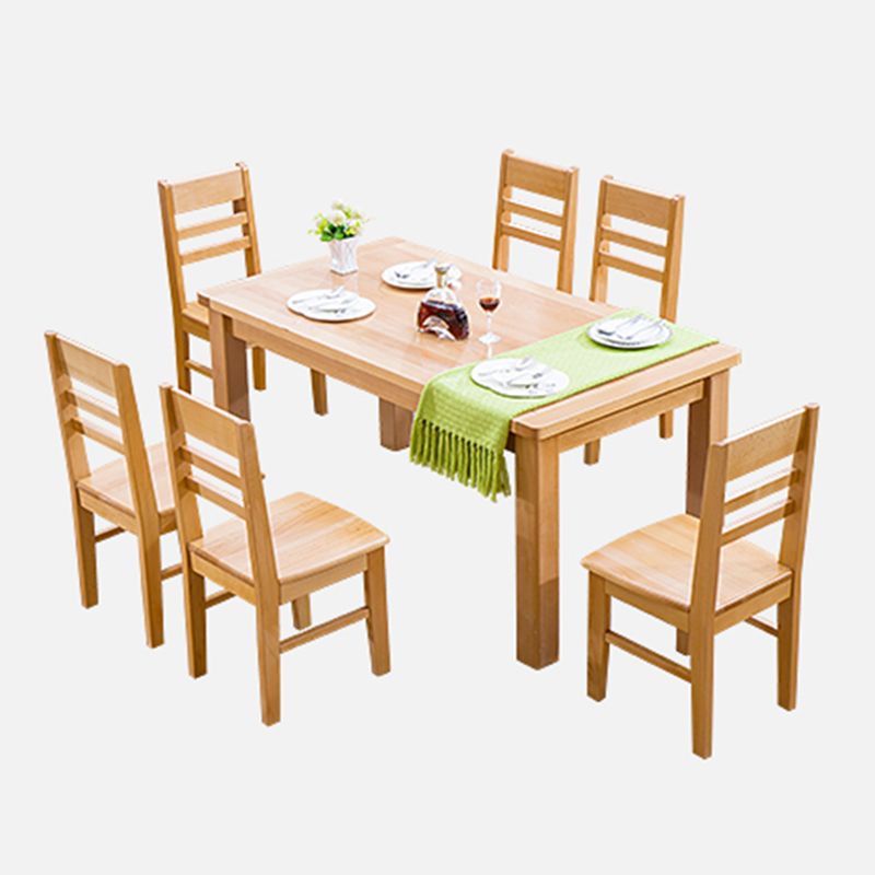 Modern Style Rectangle Dining Table Brown Solid Wood Dining Table with 4 Legs for Home