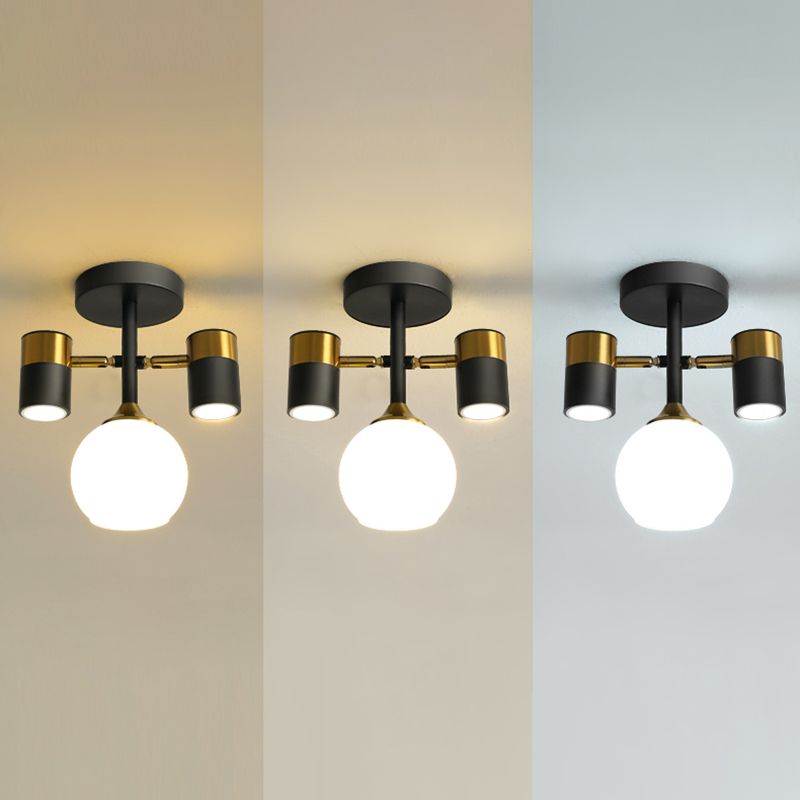 Modern Style Shaded Ceiling Lamp Metallic Hallway Semi Flush Mount Light in Black-Gold