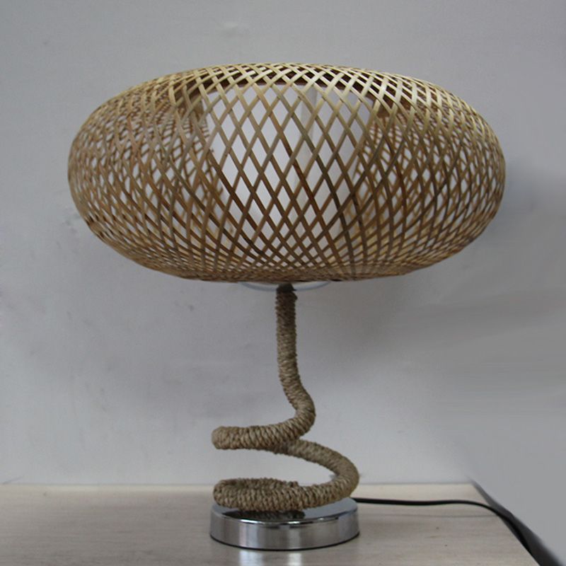 Palabra de noche ovalada tejida Rattan de bambú asiático 1 Lámpara de noche de linaza con diseño de cuerda