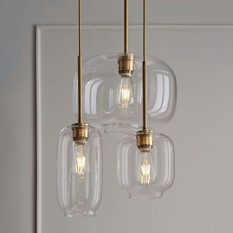 Clear Glass Mug Shaped Hanging Light Simplicity 1 Bulb Gold Finish Suspension Pendant Light