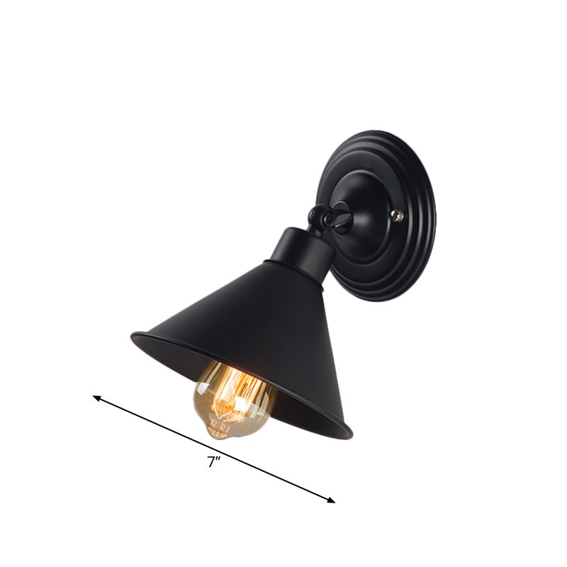 Black Finish Cone Wall Sconce Light Loft Style Metallic 1 Head Bedroom Sconce Lamp