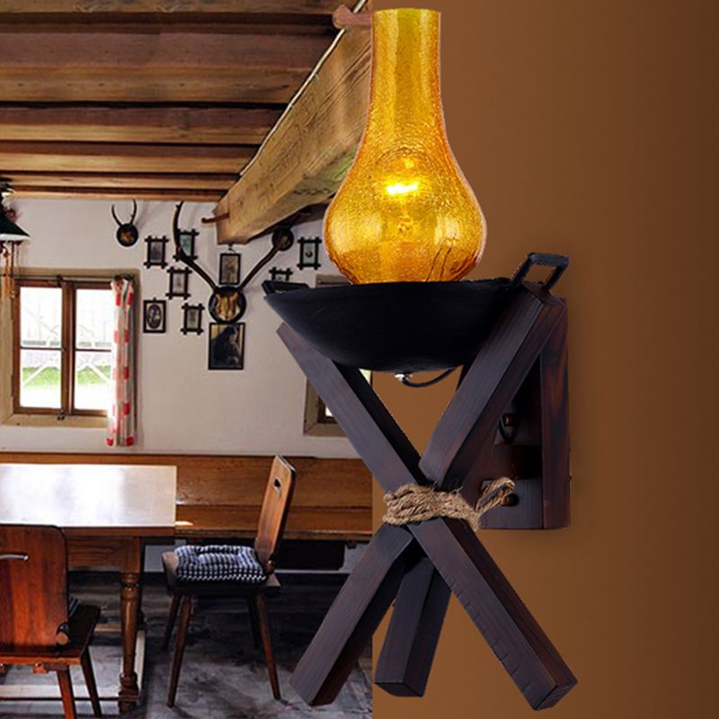 Bernstein knistern Glas schwarzes Leuchten Licht Vase Schatten 1-Licht rustikaler Wandmontage Licht