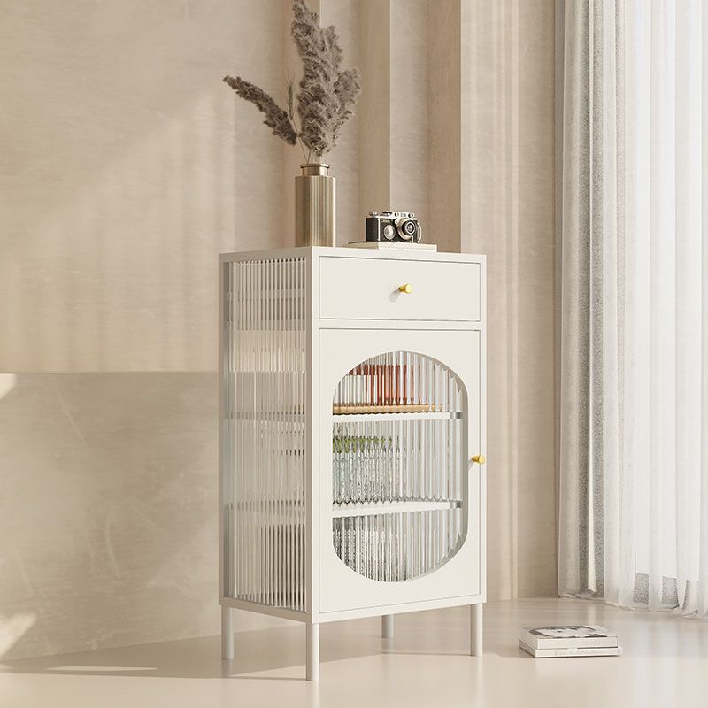 Modern Indoor Dining Server with Glass Doors Polished Finish Metal Sideboard