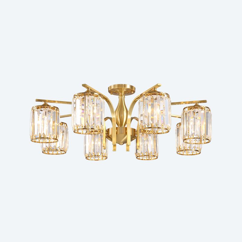 Éclairage de plafond de chambre à coucher multi-tampons moderne de cuivre en cuivre avec nuance en cristal