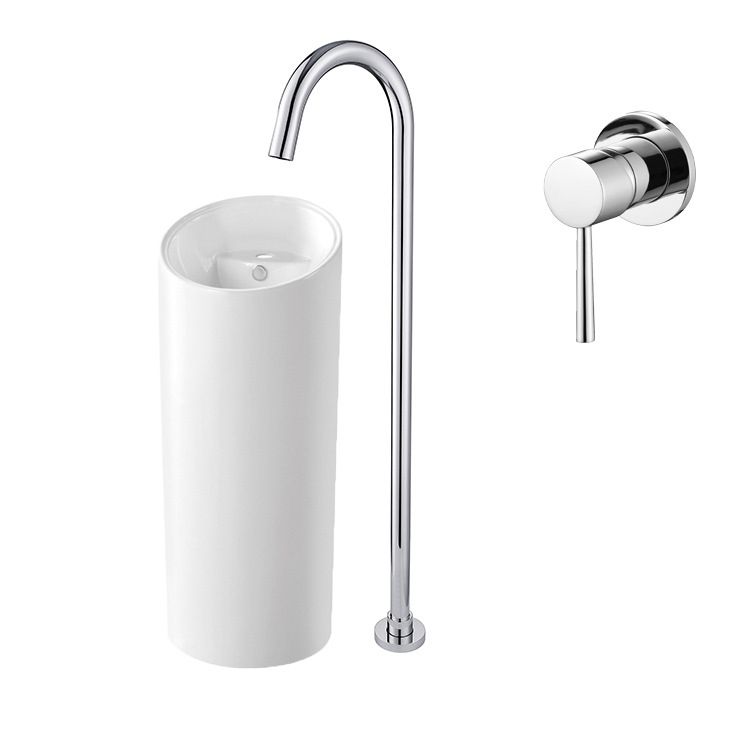 Modern High Arc Faucet Floor Mounted Freestanding Tub Filler with Risers