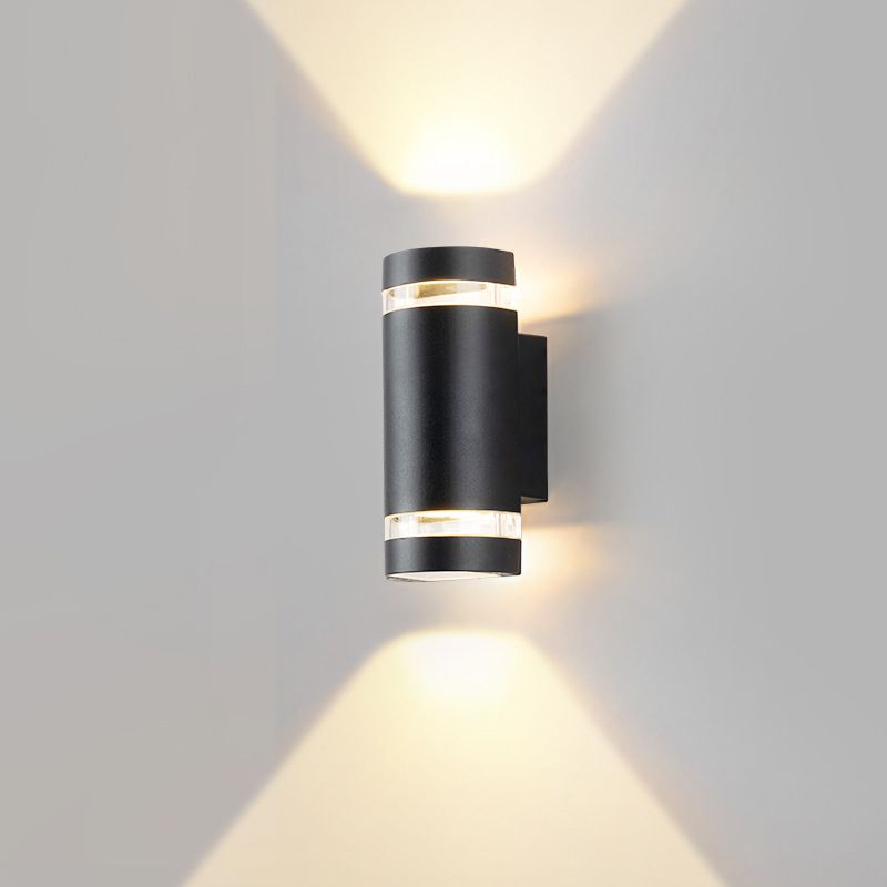 2-Lights Up & Down Lighting Cylindrical Wall Sconce 9" H Garden Corridor Lighting Fixture in Black