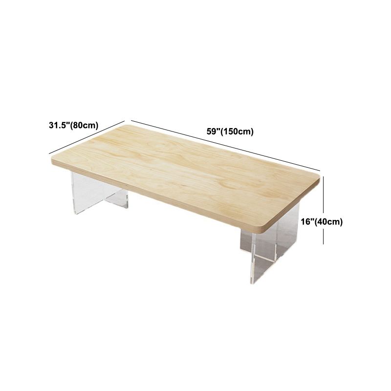 Modern Rectangle Coffee Table with Solid Wood Top and Acrylic Base
