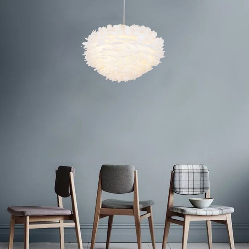 Feather Shaded Hanging Light Kit Contemporary Style White Chandelier Lighting Fixture