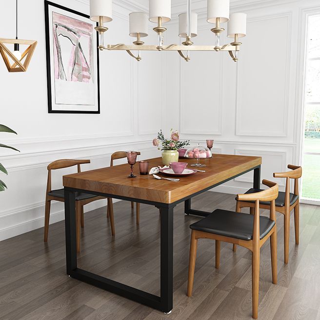 Industrial Brown Dining Table Rectangle Shape Solid Wood Dining Table with Double Pedestal Bases