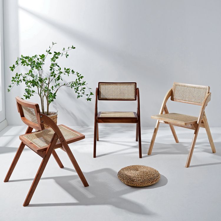 Silla de estilo contemporáneo de madera de caucho con respaldo abierto, silla individual para comedor y cocina