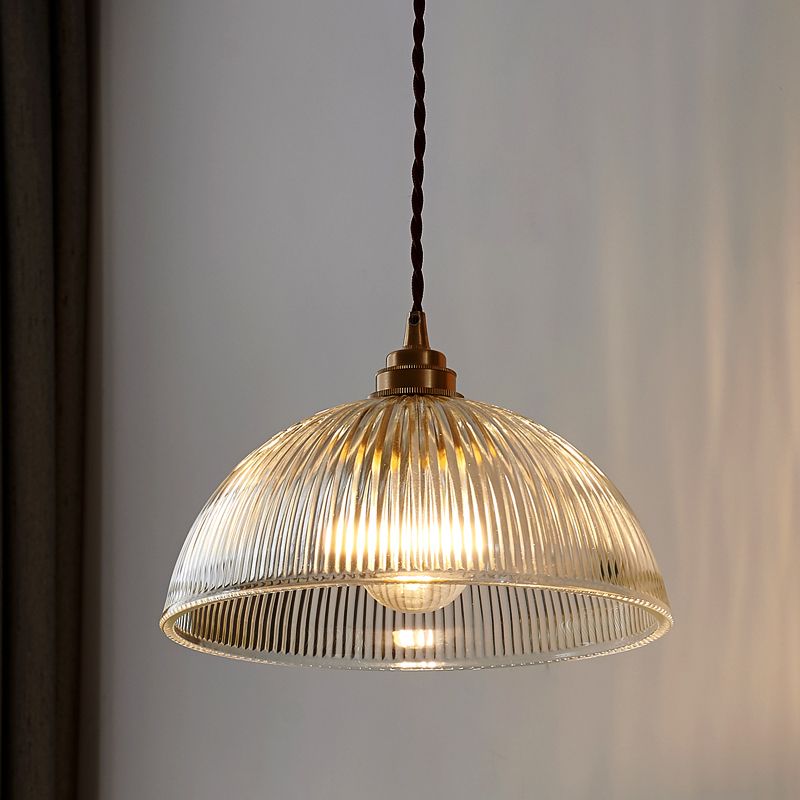 Bol en verre côtelé pendentif ombragé simplicité en laiton mini lampe suspendue pour salle à manger