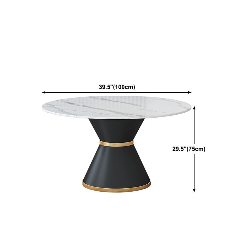 Round Stone Dining Table Black Base Traditional Luxury Dinette Table in White