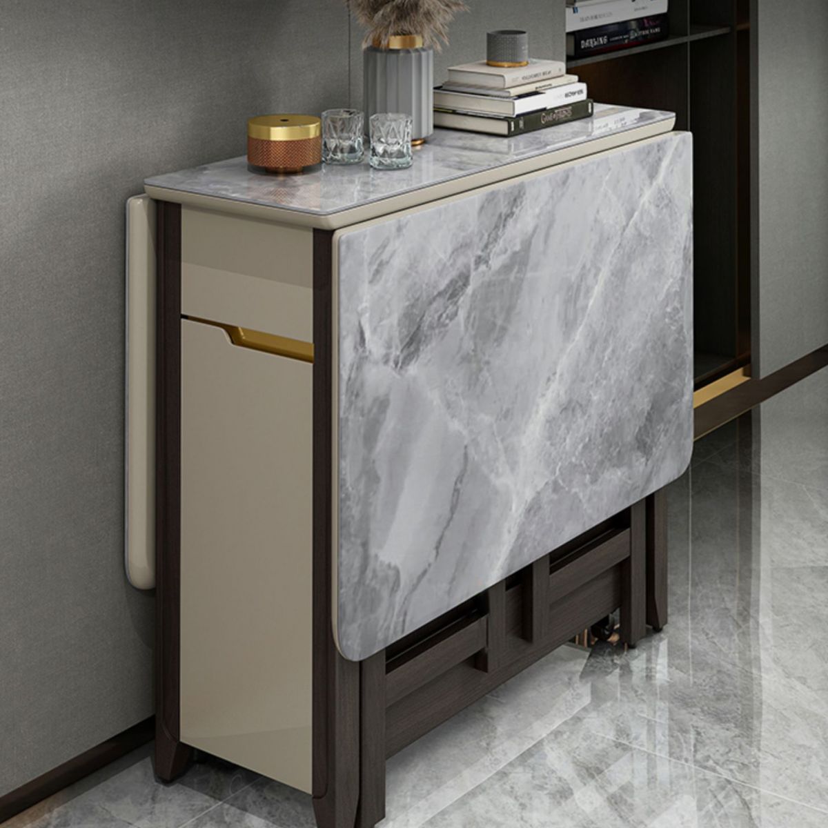 Rectangle Stone Dining Site Table Simplicity Style Drop Leaf Table for Home