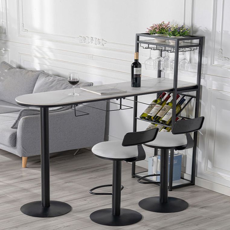 Stone White Bar Dining Table Traditional Luxury Bar Table with Sled Base