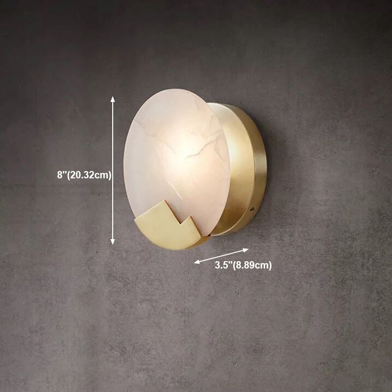 Modern Brass Wall Light Round Gold Wall Sconce with Mica for Living Room