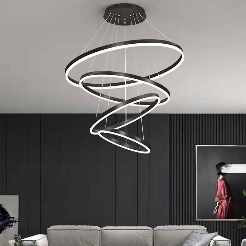 Black Multi-Tier Chandelier Lighting Fixture Modern Chandelier Pendant Light for Bedroom