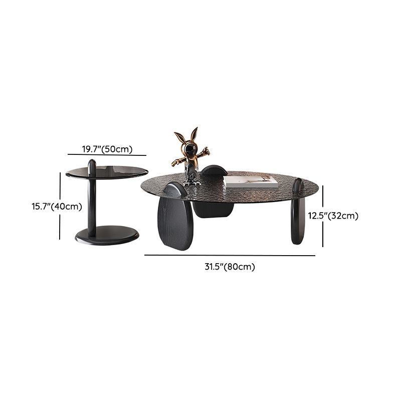 Glass Top Coffee Table Black Modern Round 3 Legs  Cocktail Table