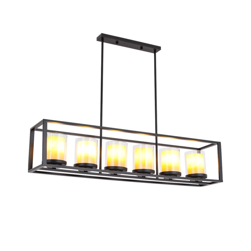 Cylinder Dining Room Pendant Light Vintage Glass 3/5/6 Lights Island Lighting with Black Frame