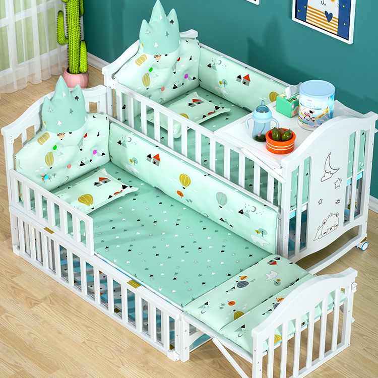 Solid Wood Convertible Crib Scandinavian White Crib with Storage