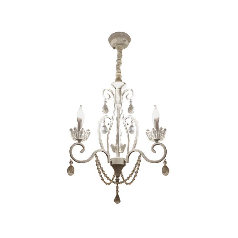 Klassiek kandelaar plafond hang armatuur 3 bollen helder kristal hanger kroonluchter in wit met scrollarm
