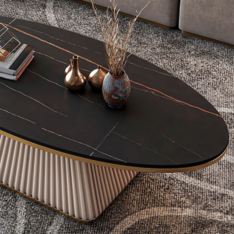Elliptical Stone Coffee Table Pedestal 1 Single Cocktail Table - 17.72" H