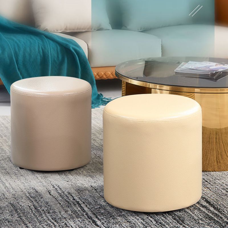 Minimalist Round Footstool Ottoman Solid Color Genuine Leather Ottoman