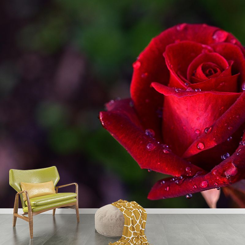 Modern Rose Mural Wallpaper Stain Resistant Wall Covering for Living Room