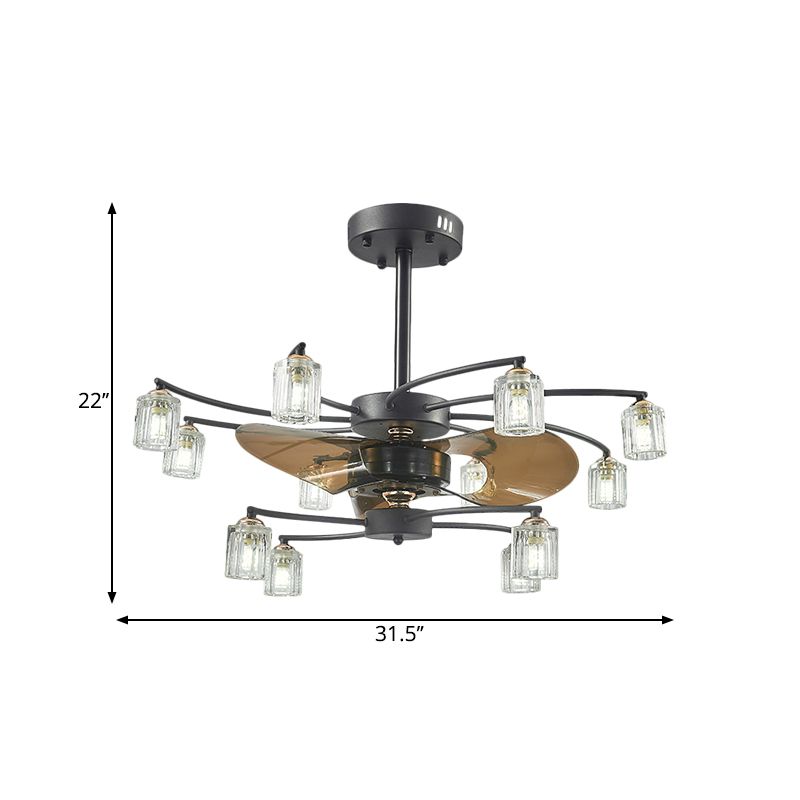 12 bulbes pendant ventilateur léger les bras tourbillonnants traditionnels cingler le cylindre 3 lames Mont semi-flush, 31,5 "de large