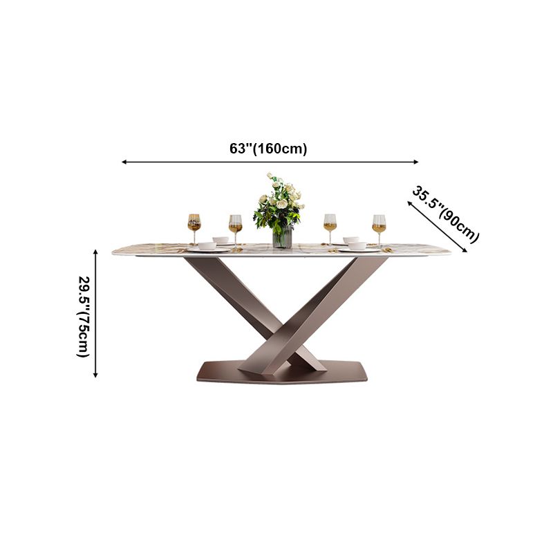 Mesa de comedor de lujo tradicional, mesa de comedor rectangular de piedra sinterizada con base de metal