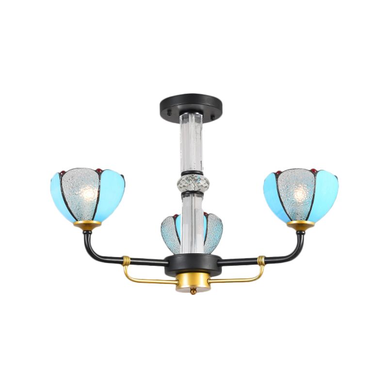 Bleu 3/6 Lumières suspendues lustre suspendus baroques en verre coupé en verre floral plafond plafond pour le salon