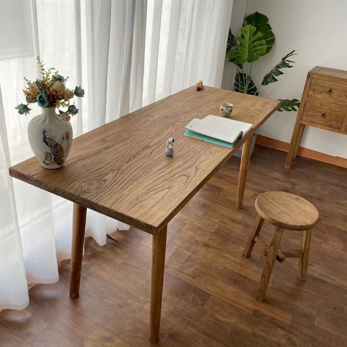 Solid Wood Base Table Rectangle Dining Table for Kitchen Dining Room