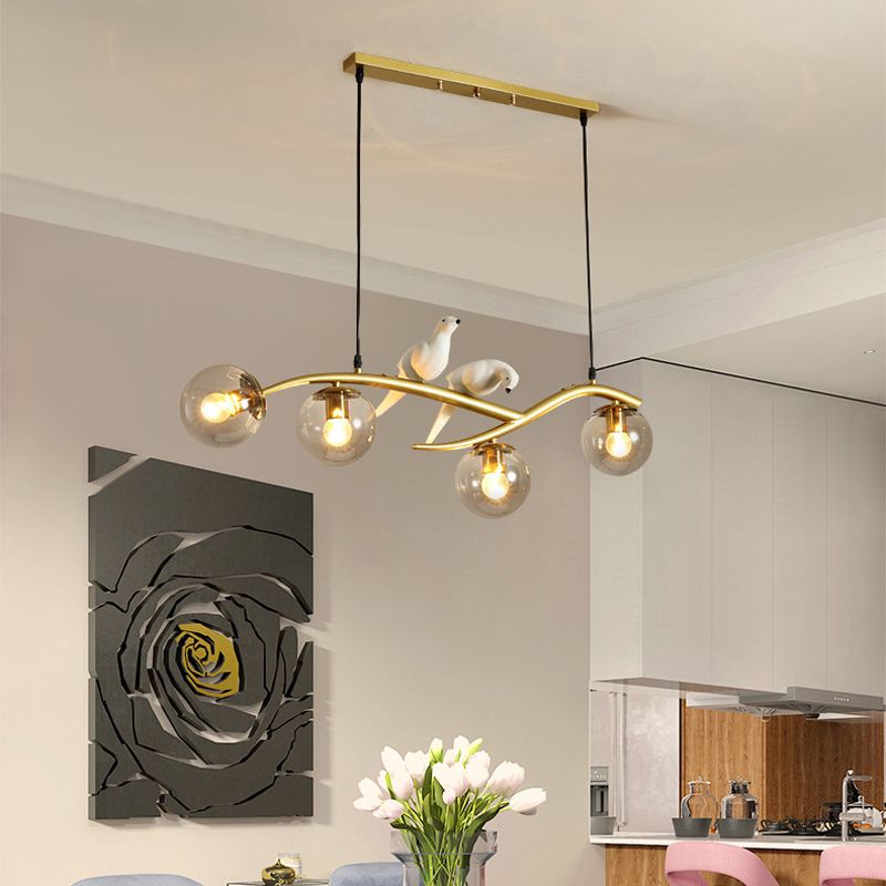 Glass Shaded Ceiling Light Modern Black/Golden Kitchen Island Lighting for Home