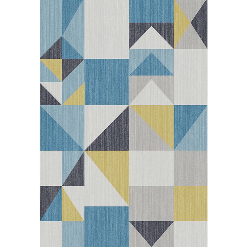 Blue and Grey Modernist Rug Polyester Geometric Pattern Rug Pet Friendly Washable Anti-Slip Backing Carpet for Living Room
