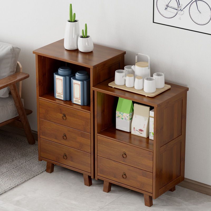 Mid-Century Modern Accent Chest with Drawers and Shelf in Brown