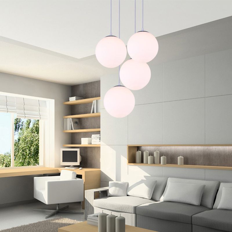 Milk White Acrylic Ball Shade Hanging Light Modern Simplicity 1-Light Suspension Lighting Fixture For Kitchen Bar