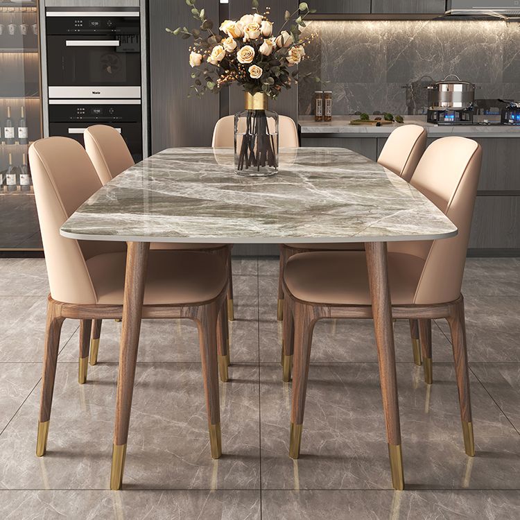 Mesa de comedor de piedra sinterizada estilo simplicidad Casa Mesa de forma rectangular con base de madera de cenizas