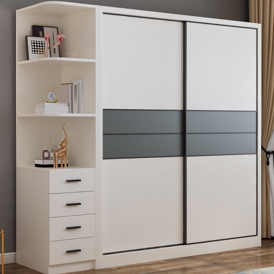 Contemporary Style Wardrobe White Colour Wooden Bedroom Wardrobe Closet
