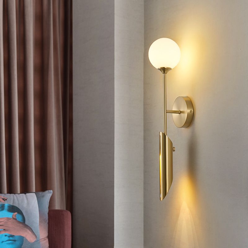 Contemporary Glass Wall Sconce Armed 2-Light Wall Mounted Light for Bedroom