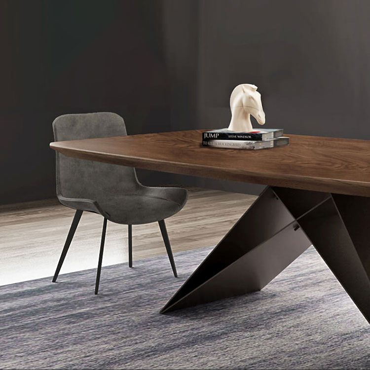 Mesa de madera maciza industrial para mesa de comedor rectangular de restaurantes en marrón con pedestal de metal
