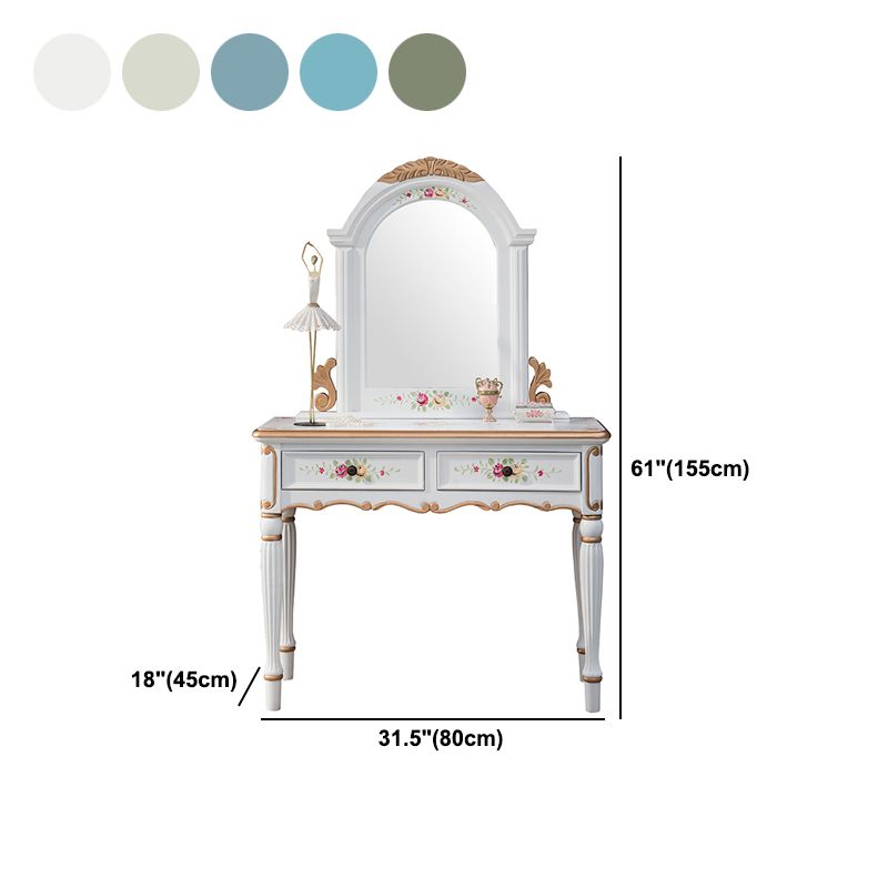 Victorian 2 Drawers MakeupTable Stool Set with Mirror for Bedroom