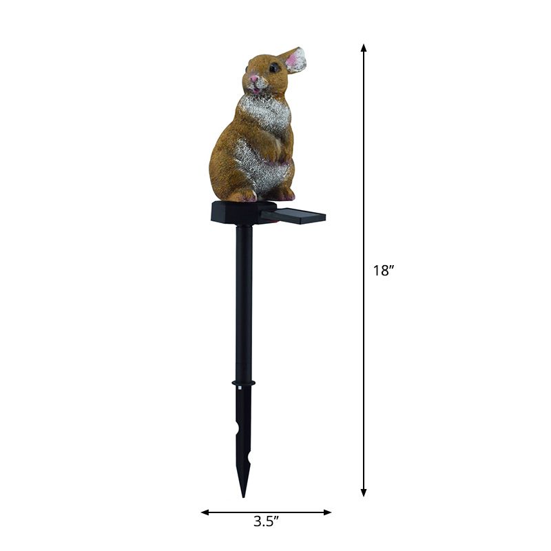 Brown Rabbit Shape LED Stake Light Modern Style Resin Solar Lawn Lighting for Courtyard, 1 Pc
